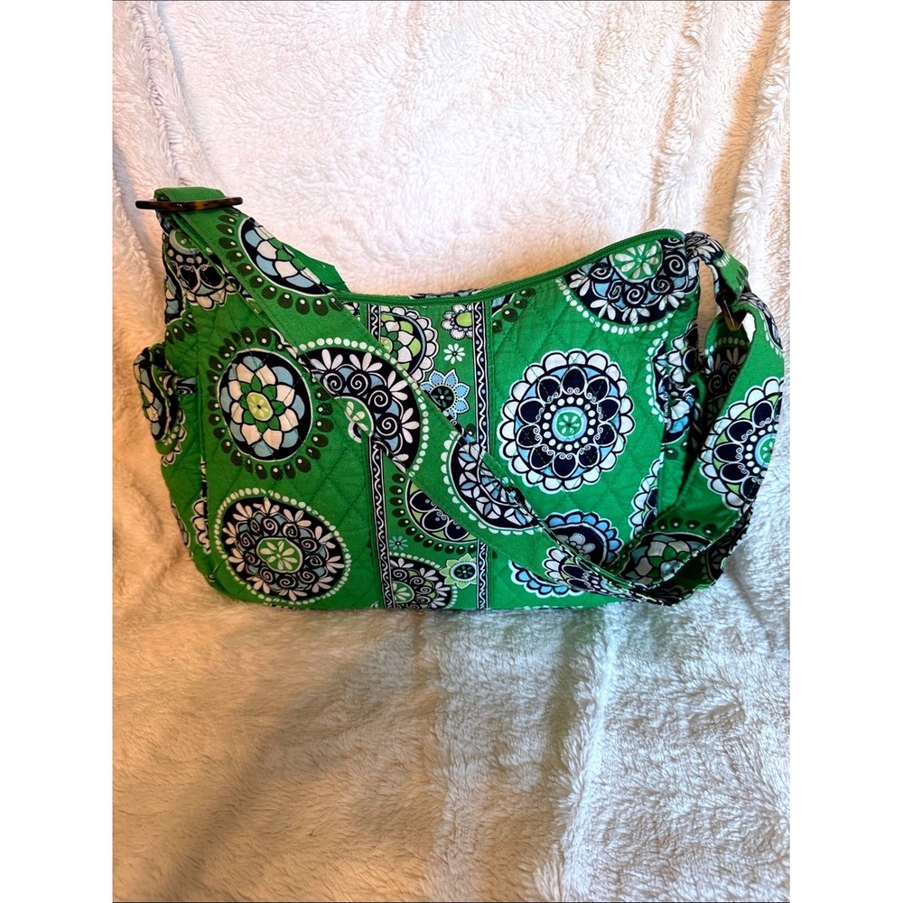 Vera Bradley Cupcakes Green Floral Medallion Quilted Cotton Crossbody Bag